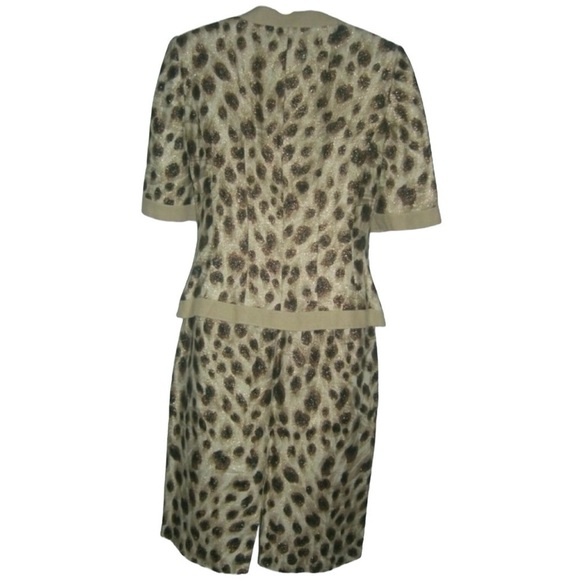 Louis Feraud Suit Vintage Leopard Print Metallic Linen Logos Old Money Mob Wife - Picture 8 of 16